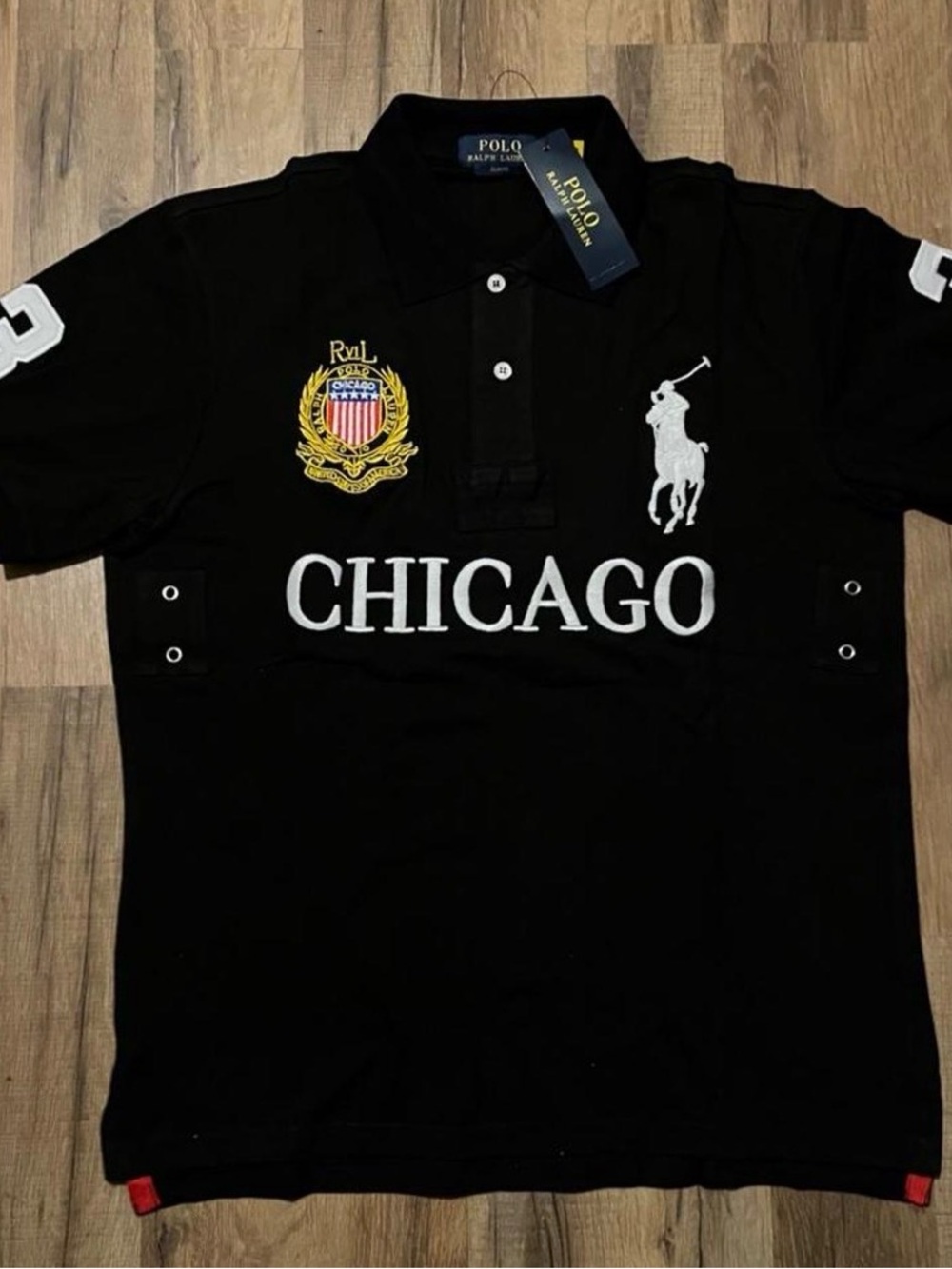 Polo by Ralph Lauren Black Polo with White Chicago Embroidery